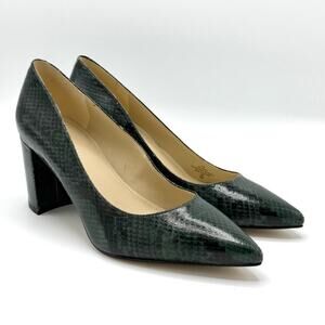 Marc Fisher Vegan Green Snakeskin Embossed Block Heel Pumps Size 7.5 Pointed Toe